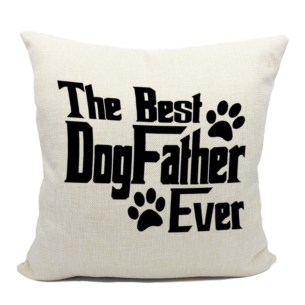 The Best DogFather Ever Throw Pillow Cover Cream Linen Pet Lover Gift Square
